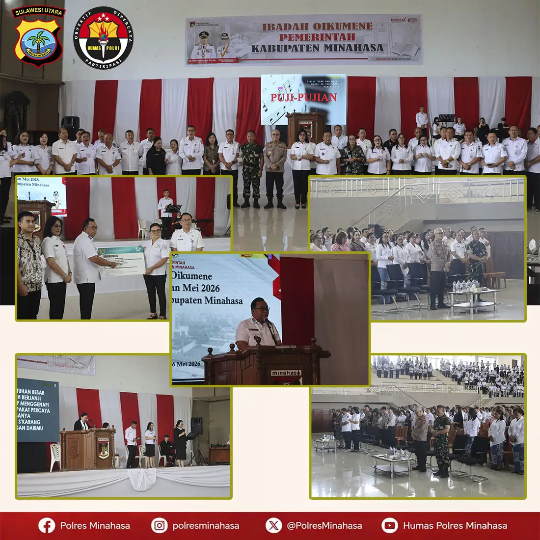Polres Minahasa Hadiri Ibadah Oikumene Awal Bulan Mei 2026 Pemkab Minahasa, Perkuat Sinergi dan Nilai Spiritual ASN